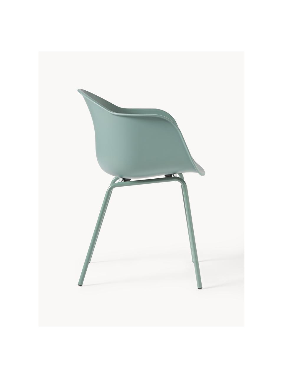 Krzesło z podłokietnikami z tworzywa sztucznego z metalowymi nogami Claire, Nogi: metal malowany proszkowo, Zielony, S 60 x G 54 cm