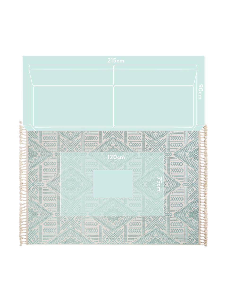 Tappeto con motivo geometrico Laila Tang, Vello: poliestere, Retro: cotone, Crema, turchese, Larg. 230 x Lung. 340 cm (taglia L)