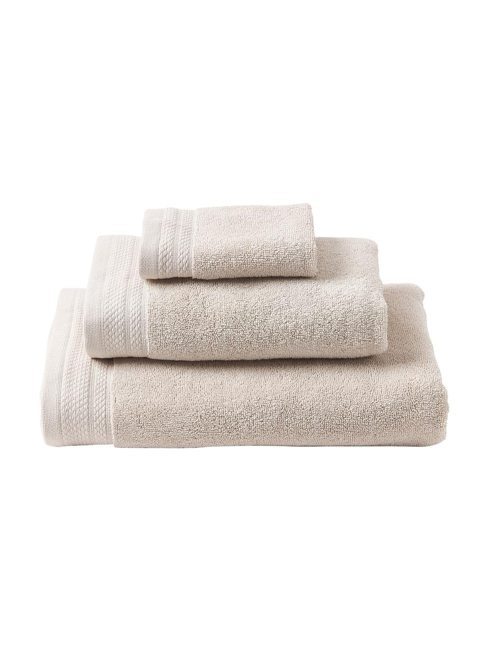Set 3 asciugamani in cotone organico Premium, 100% cotone organico certificato GOTS (da GCL International, GCL-300517).
Qualità pesante, 600 g/m², Beige chiaro, Set in varie misure