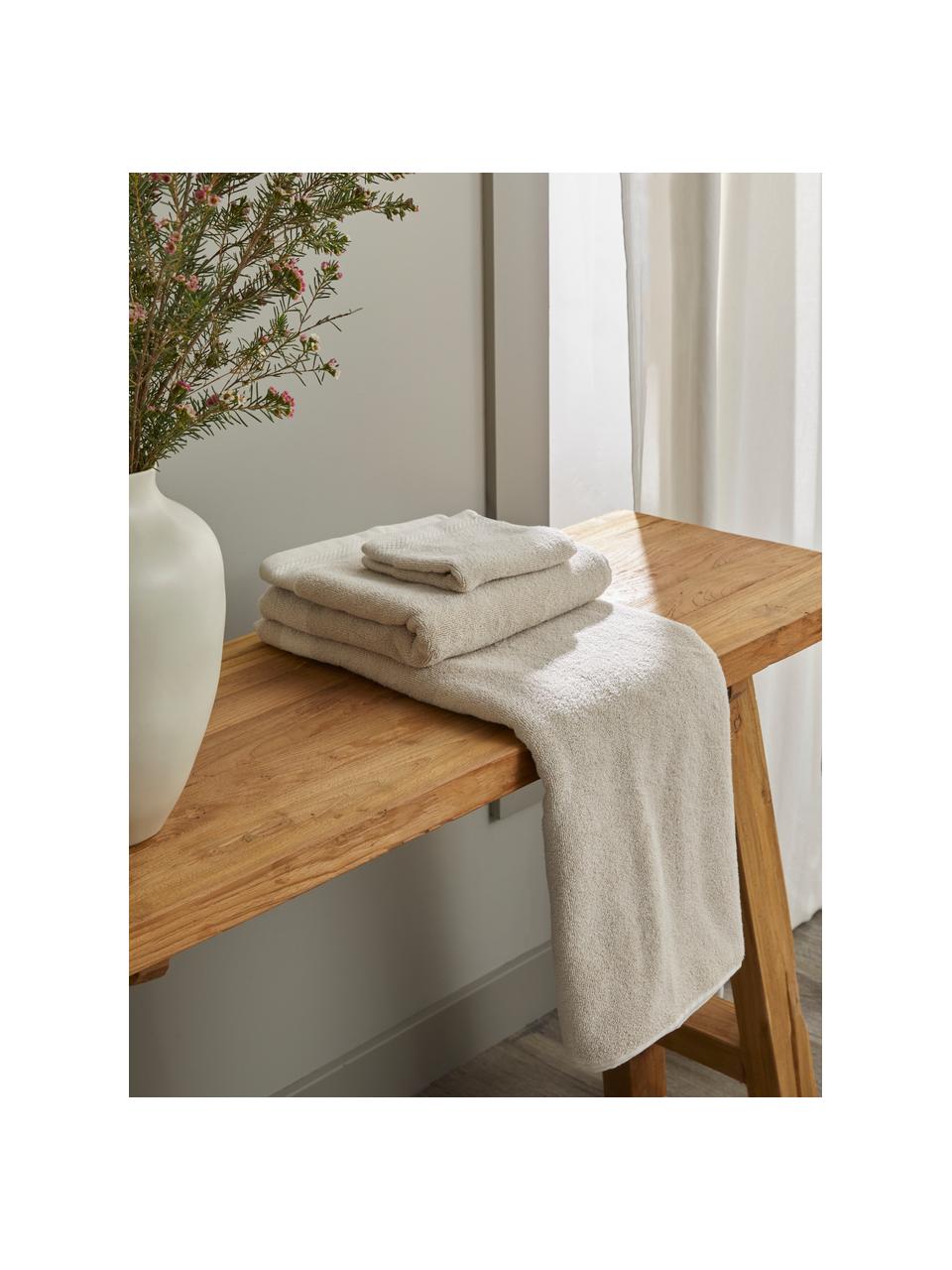Handtuch-Set Premium aus Bio-Baumwolle, 3-tlg., 100 % Bio-Baumwolle, GOTS-zertifiziert (von GCL International, GCL-300517)
 Schwere Qualität, 600 g/m², Hellbeige, Set mit verschiedenen Größen