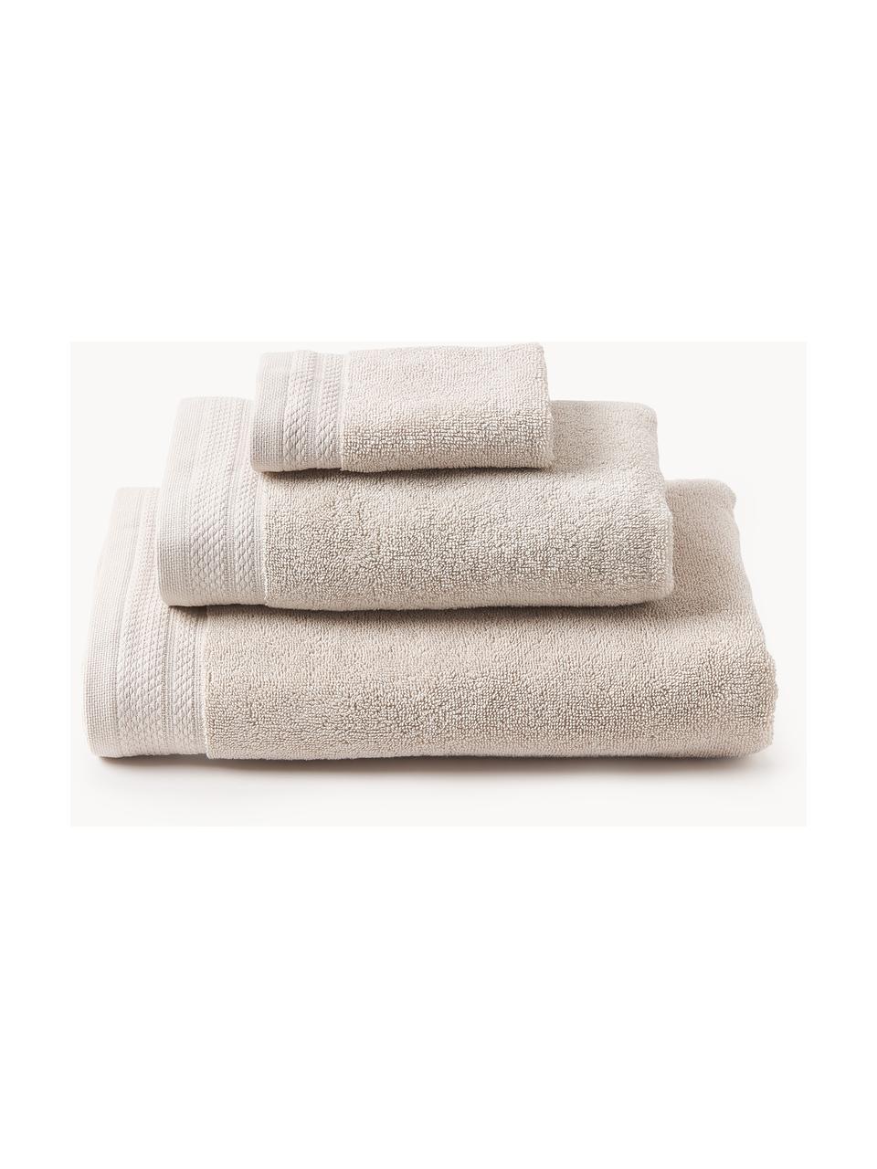 Sada ručníků z organické bavlny Premium, různé velikosti, 100 % bio bavlna, s certifikátem GOTS (certifikováno GCL International, GCL-300517)
Vysoká gramáž, 600 g/m², Světle béžová, 3dílná sada (ručník pro hosty, ručník a osuška)