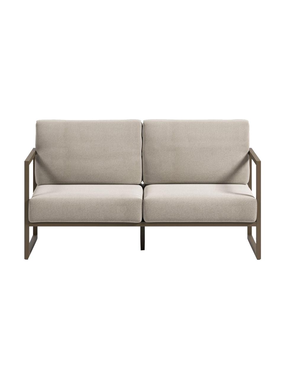 Sofa ogrodowa Comova (2-osobowa), Tapicerka: 100% poliester, Stelaż: metal malowany proszkowo, Jasnoszara tkanina, zielony, S 152 x G 85 cm