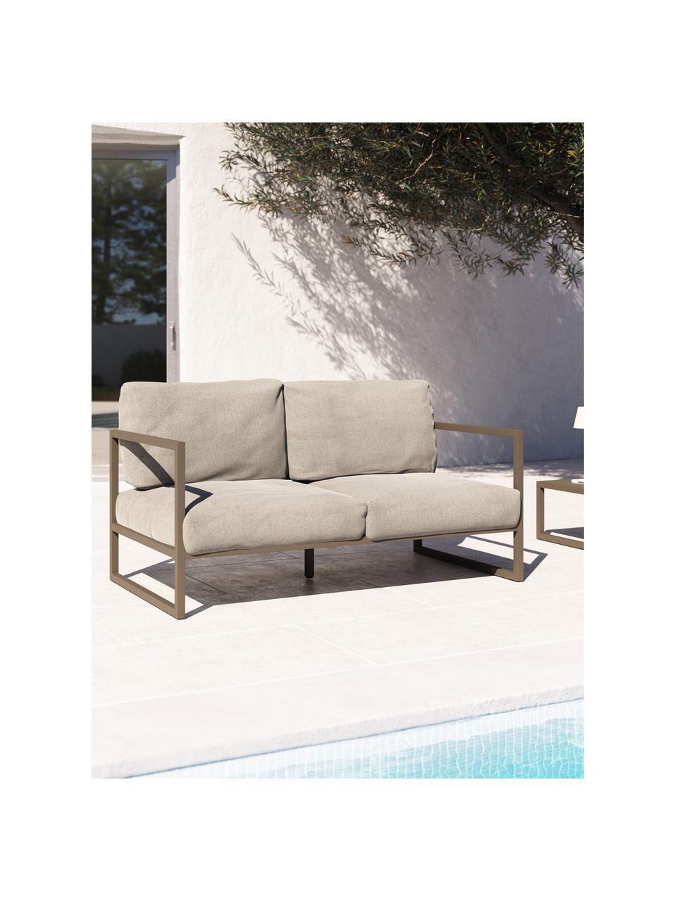 Divano da giardino 2 posti Comova, Rivestimento: 100% poliestere, Struttura: metallo verniciato a polv, Tessuto grigio chiaro, verde, Larg. 152 x Prof. 85 cm