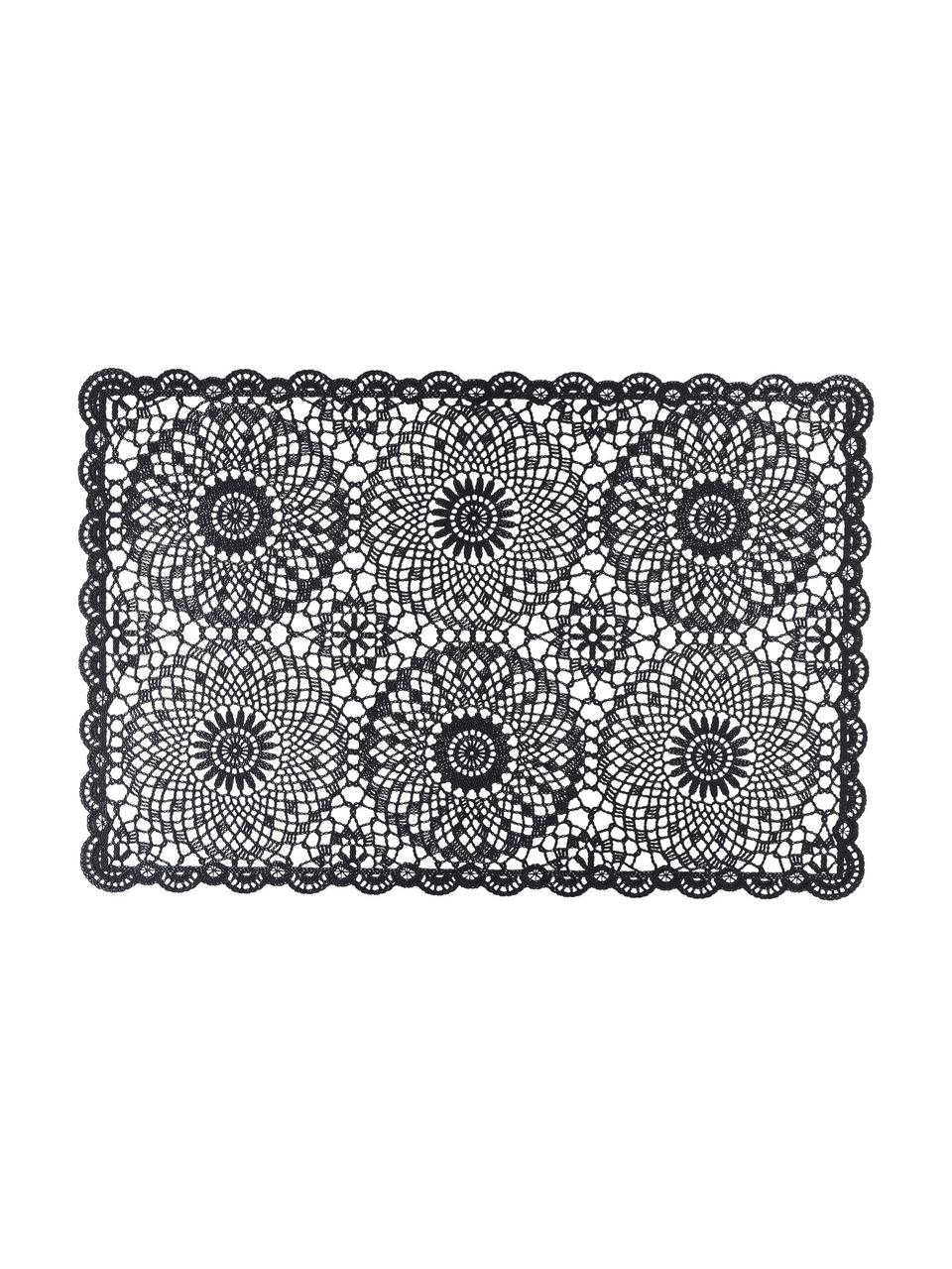 Prostírání z umělé hmoty Crochet, 4 ks, Umělá hmota (PVC), Černá, Š 30 cm, D 45 cm