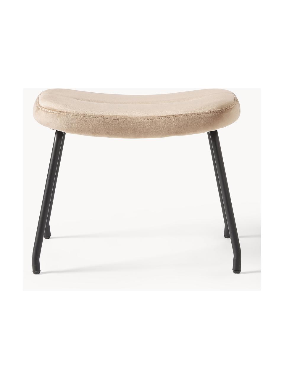 Tabouret en velours avec pieds en métal Wing, Velours beige, noir, larg. 50 x haut. 41 cm