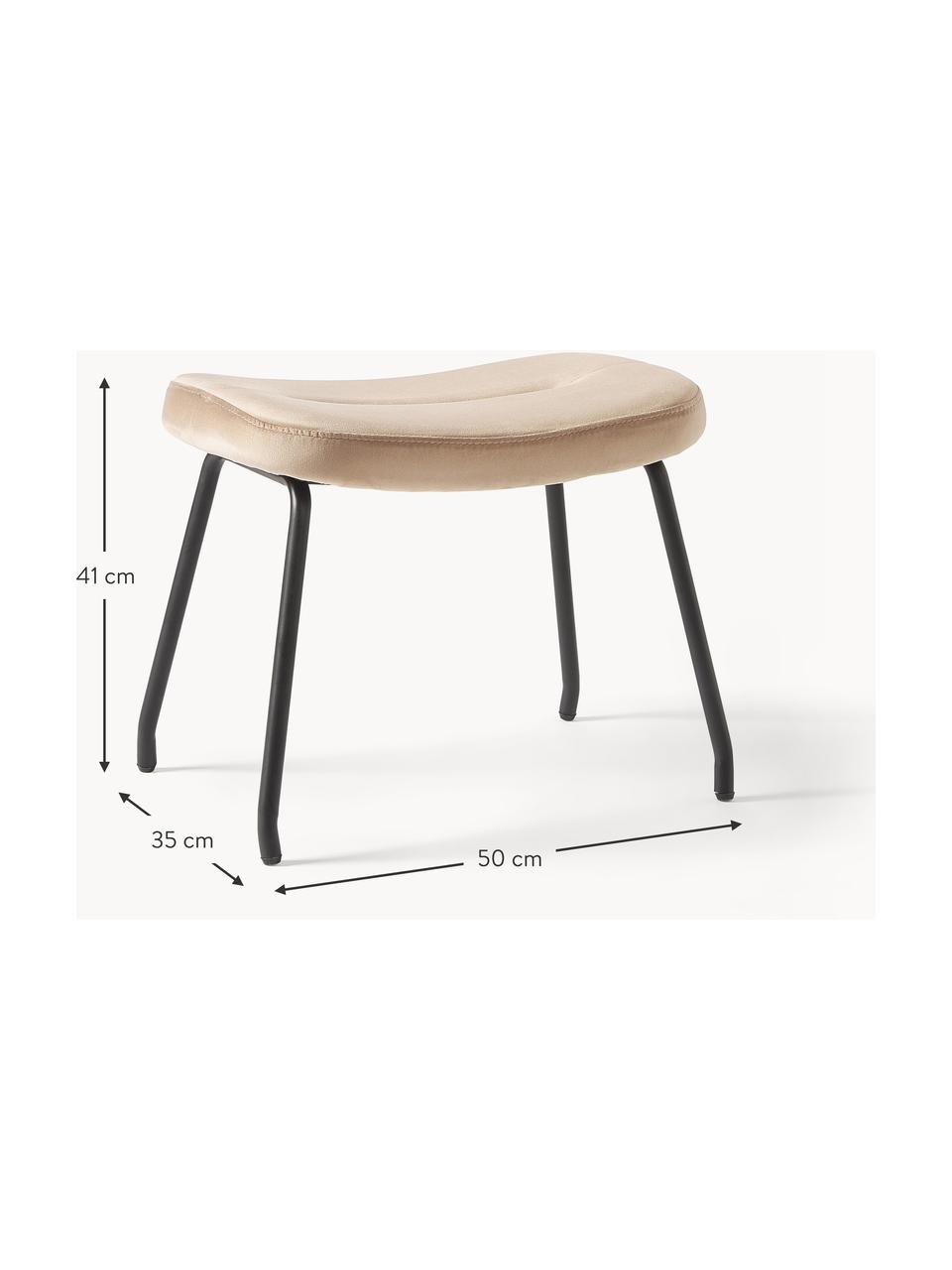 Fluwelen poef Wing met metalen poten, Bekleding: 100 % polyester (fluweel), Poten: gecoat metaal, Fluweel beige, zwart, B 50 x H 41 cm