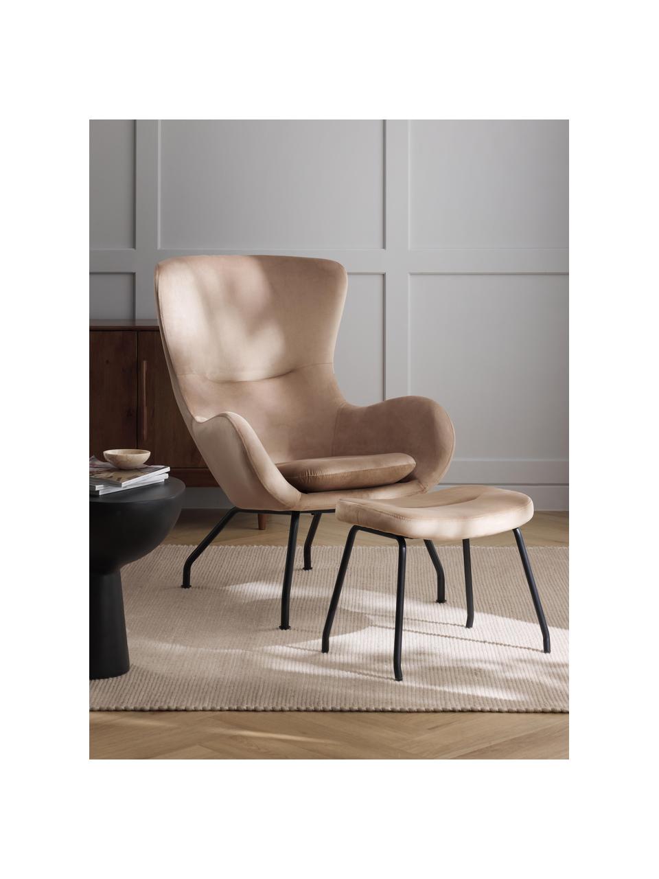 Sametová stolička s kovovými nohami Wing, Béžová, černá, Š 50 cm, V 41 cm