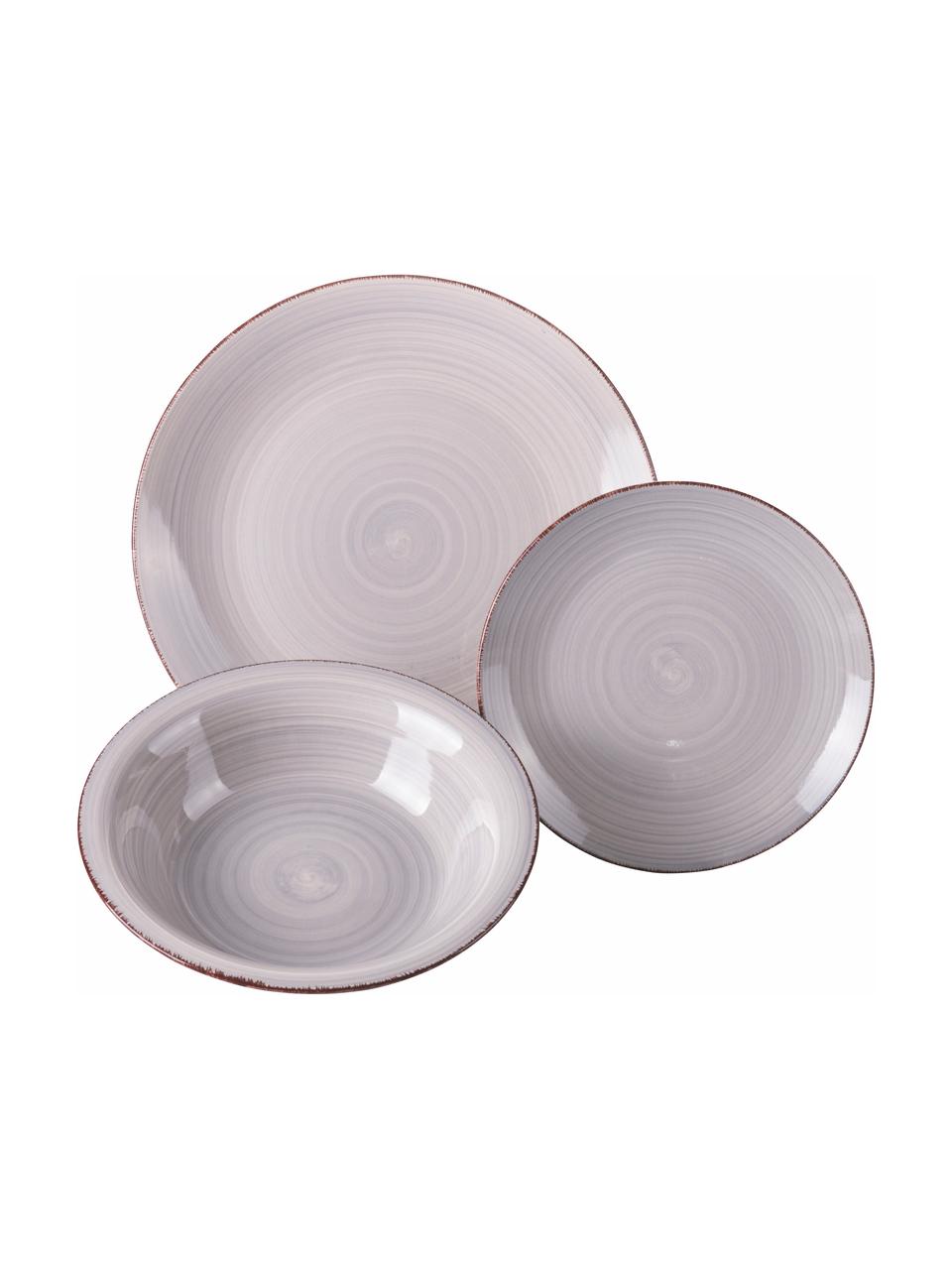 Handbeschilderde serviesset Baita, 4 personen (12-delig), Keramiek, Grijstinten, beige, blauw, Set met verschillende formaten