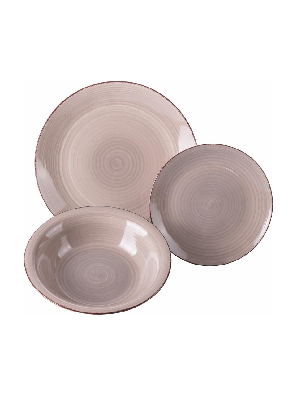 Service de table peint à la main Baita, 4 personnes (12 élém.), Grès cérame, Tons gris, beige, bleu, Lot de différentes tailles