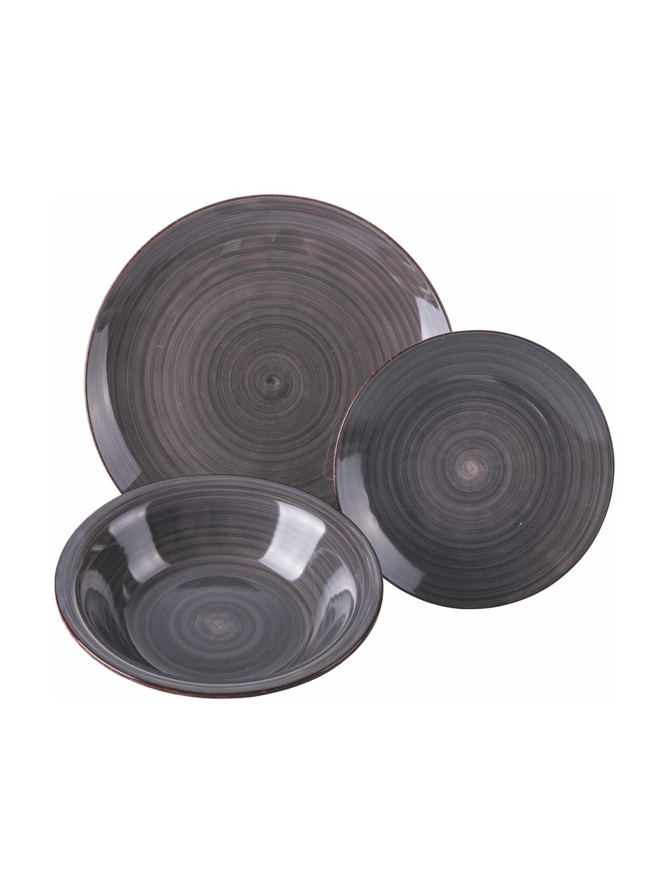 Set stoviglie dipinto a mano Baita, 4 persone (12 pz), Gres, Tonalità grigie, beige, blu, Set in varie misure