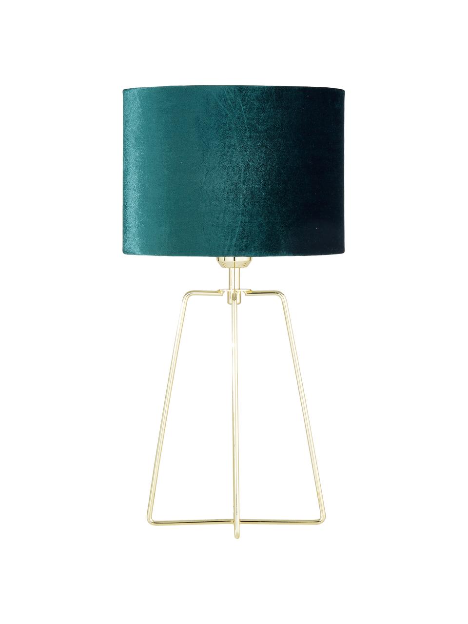 Lampa stołowa z aksamitu Karolina, Ciemny zielony, odcienie mosiądzu, Ø 25 x W 49 cm