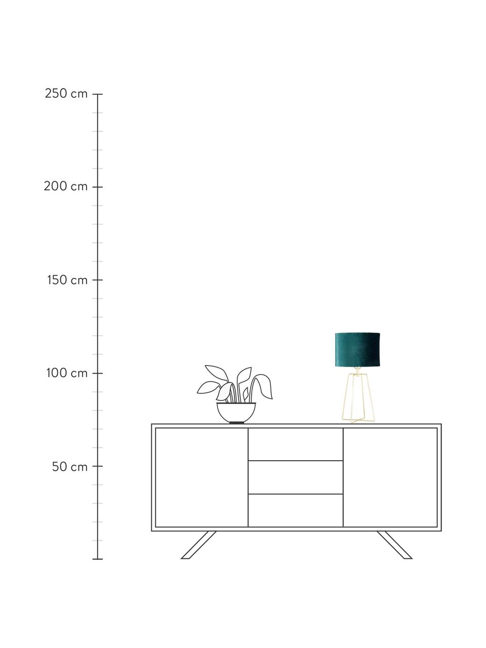 Lampa stołowa z aksamitu Karolina, Ciemny zielony, odcienie mosiądzu, Ø 25 x W 49 cm