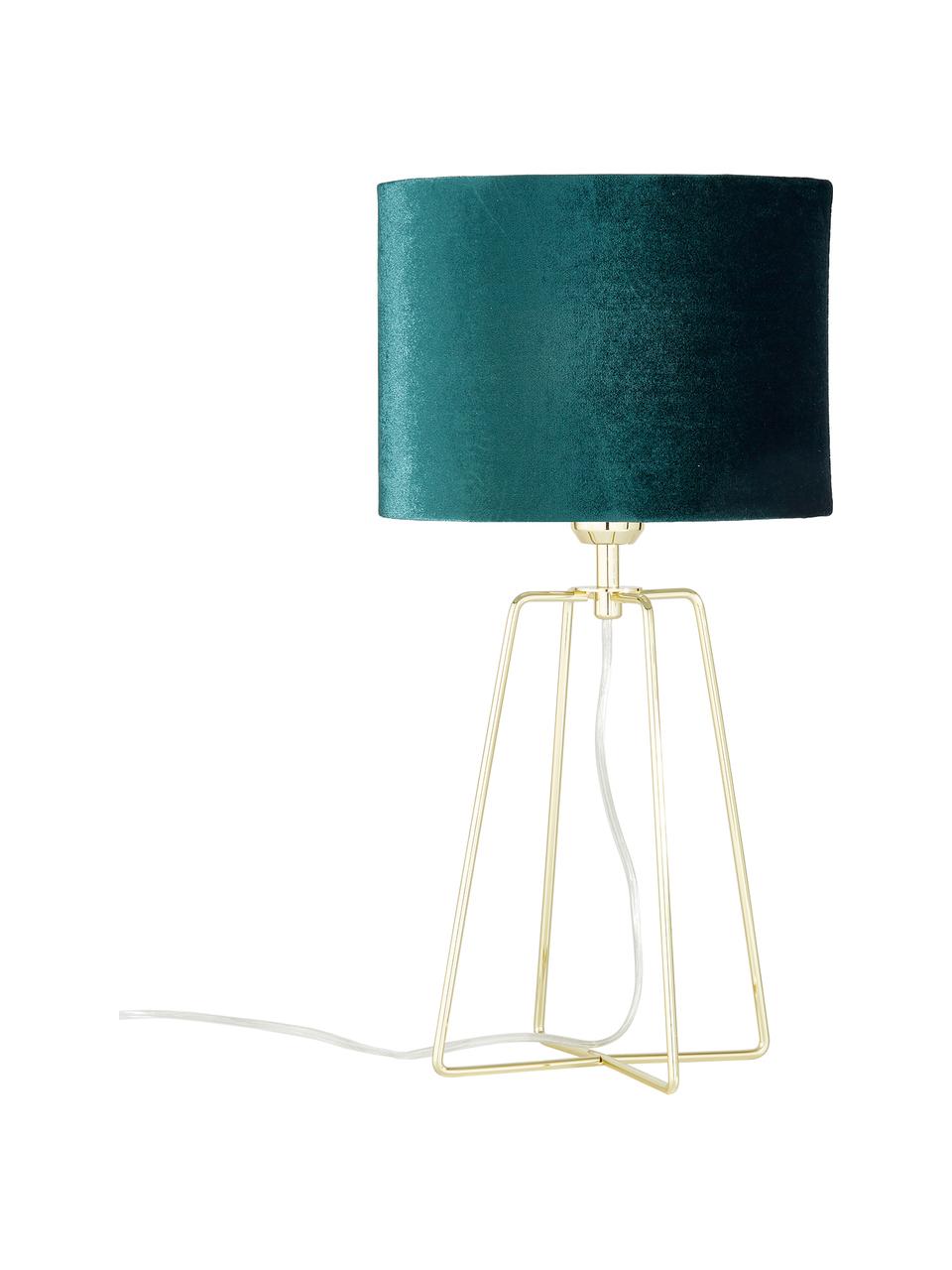 Lampa stołowa z aksamitu Karolina, Ciemny zielony, odcienie mosiądzu, Ø 25 x W 49 cm