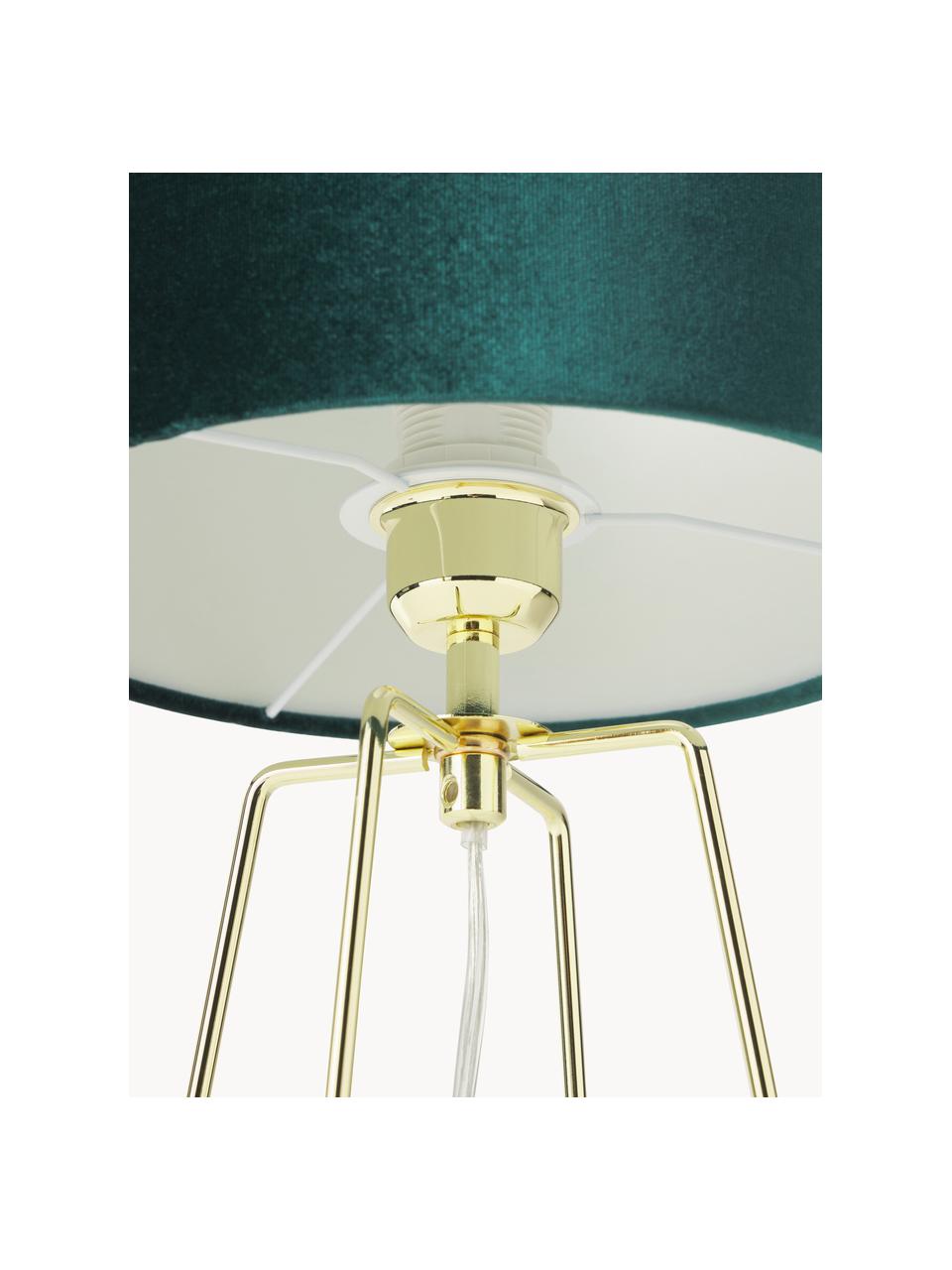 Zamatová stolová lampa Karolina, Tmavozelená, odtiene zlatej, Ø 25 x V 49 cm
