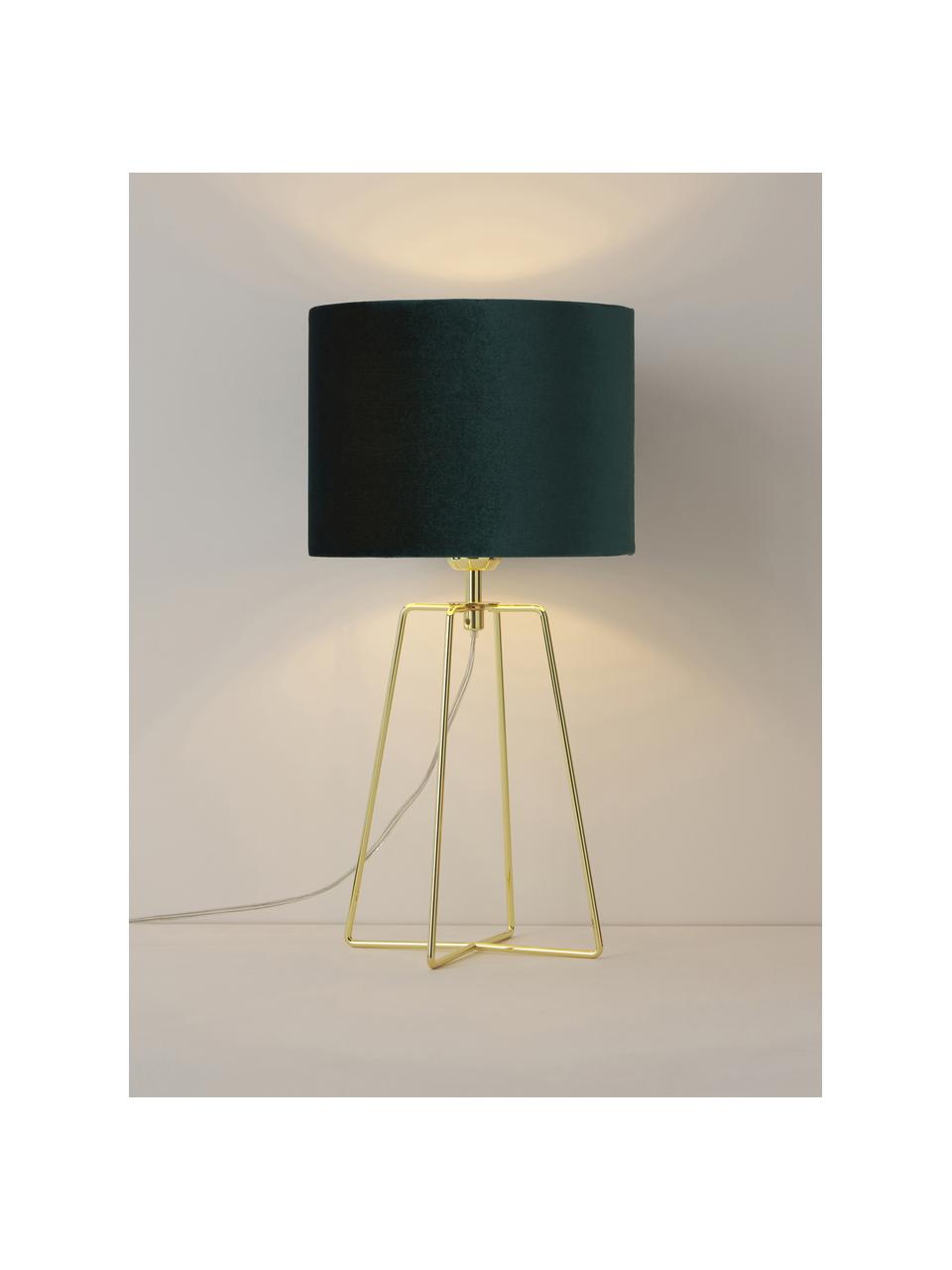 Sametová stolní lampa Karolina, Tmavě zelená, zlatá, Ø 25 cm, V 49 cm