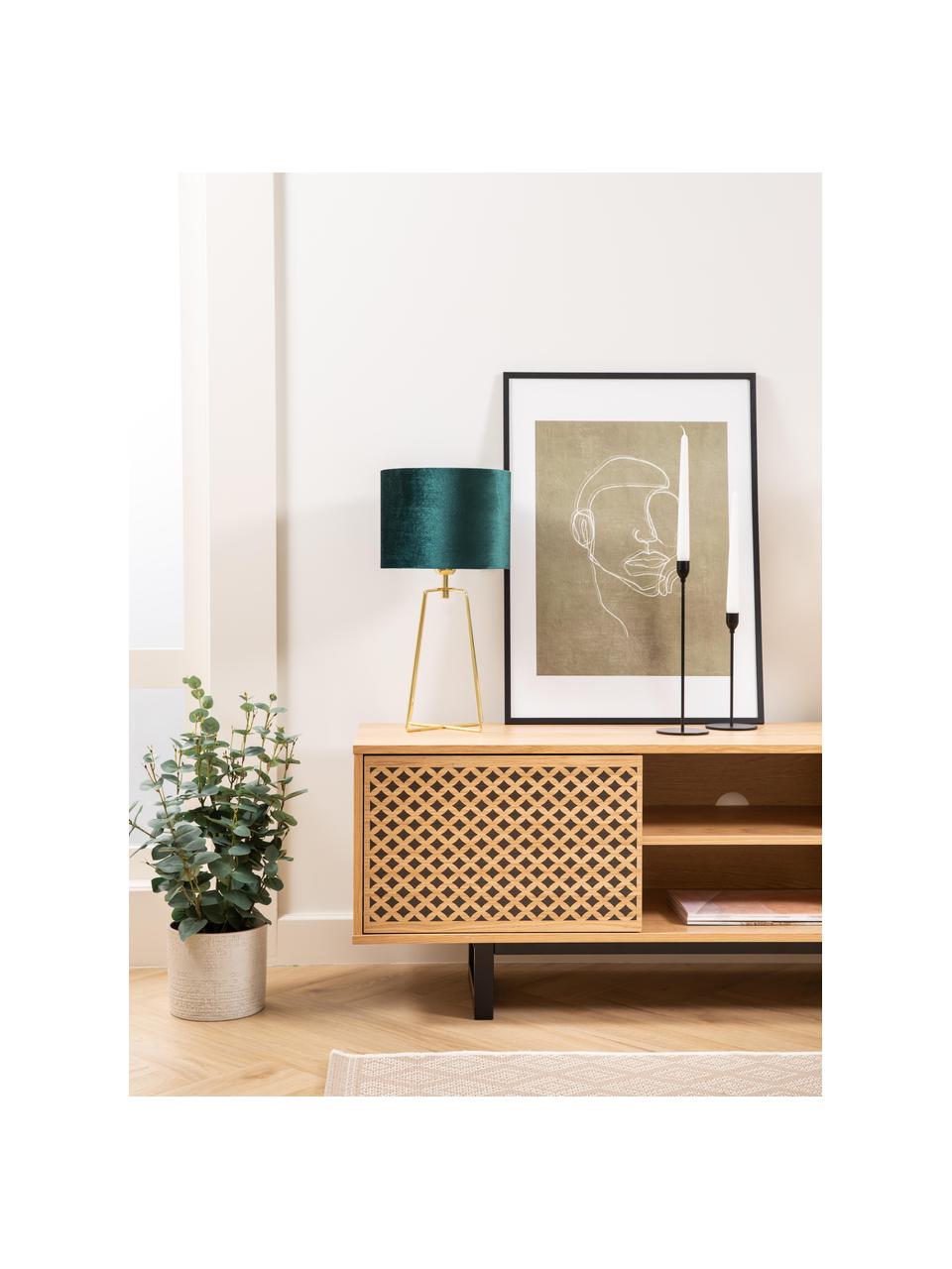 Sametová stolní lampa Karolina, Tmavě zelená, mosazná, Ø 25 cm, V 49 cm