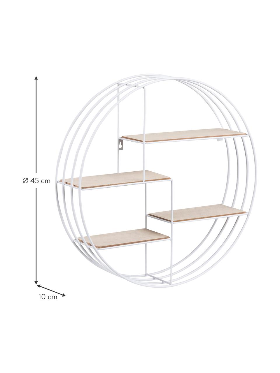 Estante de pared Darkenberg, Madera de Paulownia, metal, Blanco, marrón, Ø 45 x F 10 cm