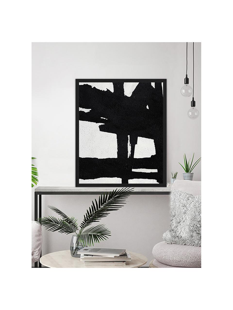Ingelijste digitale print Abstract zwart, Afbeelding: digitale print op papier,, Lijst: gelakt hout, Zwart, wit, 53 x 63 cm