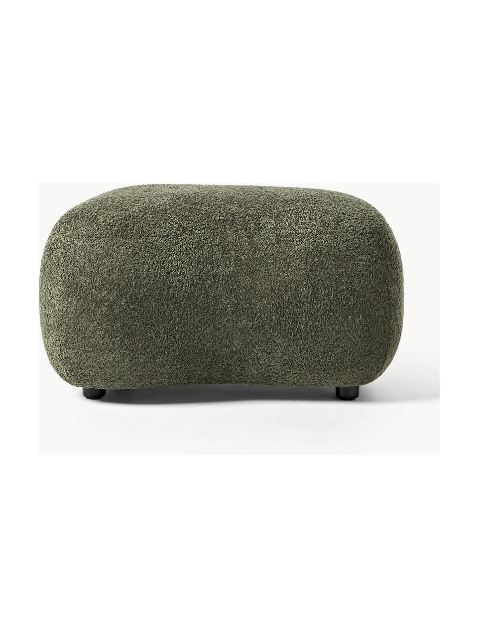 Pouf en peluche-bouclette Alba, Peluche-bouclette vert foncé, larg. 70 x haut. 42 cm, courbé à gauche