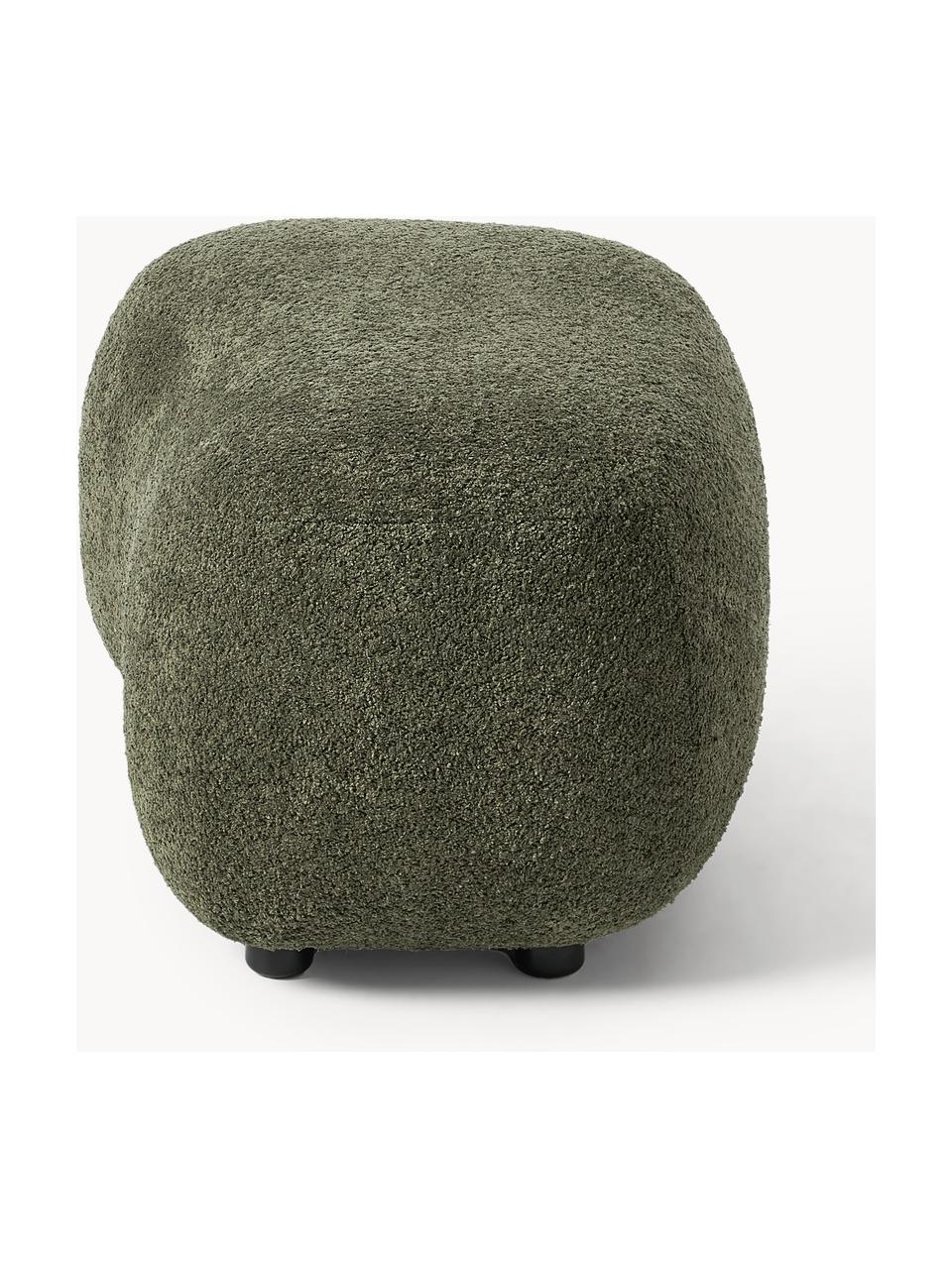 Hocker Alba aus Teddy-Bouclé, Bezug: 100 % Polyester (Teddy-Bo, Füße: Kunststoff Dieses Produkt, Teddy-Bouclé Dunkelgrün, B 70 x H 42 cm, gebogen links