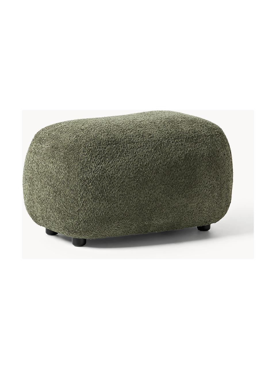 Hocker Alba aus Teddy-Bouclé, Bezug: 100 % Polyester (Teddy-Bo, Teddy-Bouclé Dunkelgrün, B 70 x H 42 cm, gebogen links