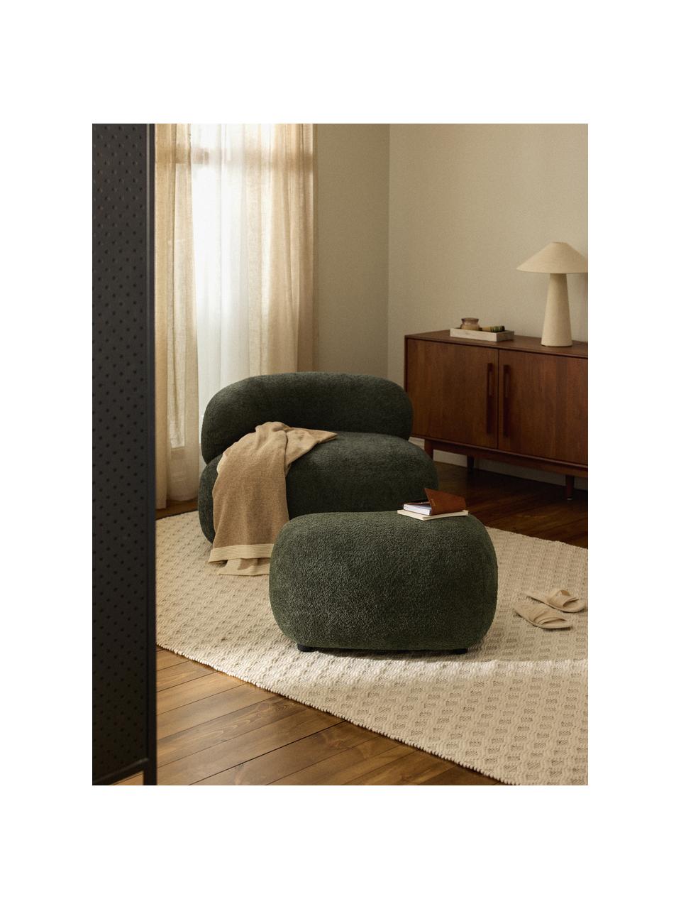 Pouf in teddy-bouclé Alba, Rivestimento: 100% poliestere (teddy bo, Teddy-bouclé verde scuro, Larg. 70 x Alt. 42 cm, curvatura a sinistra