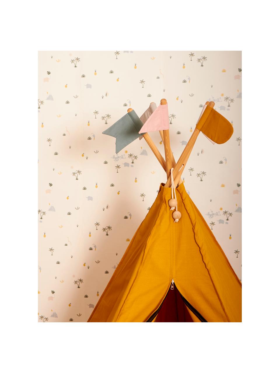 Dětské teepee z organické bavlny Hippie, 100% organická bavlna, Hořčicová, Š 135 cm, V 135 cm