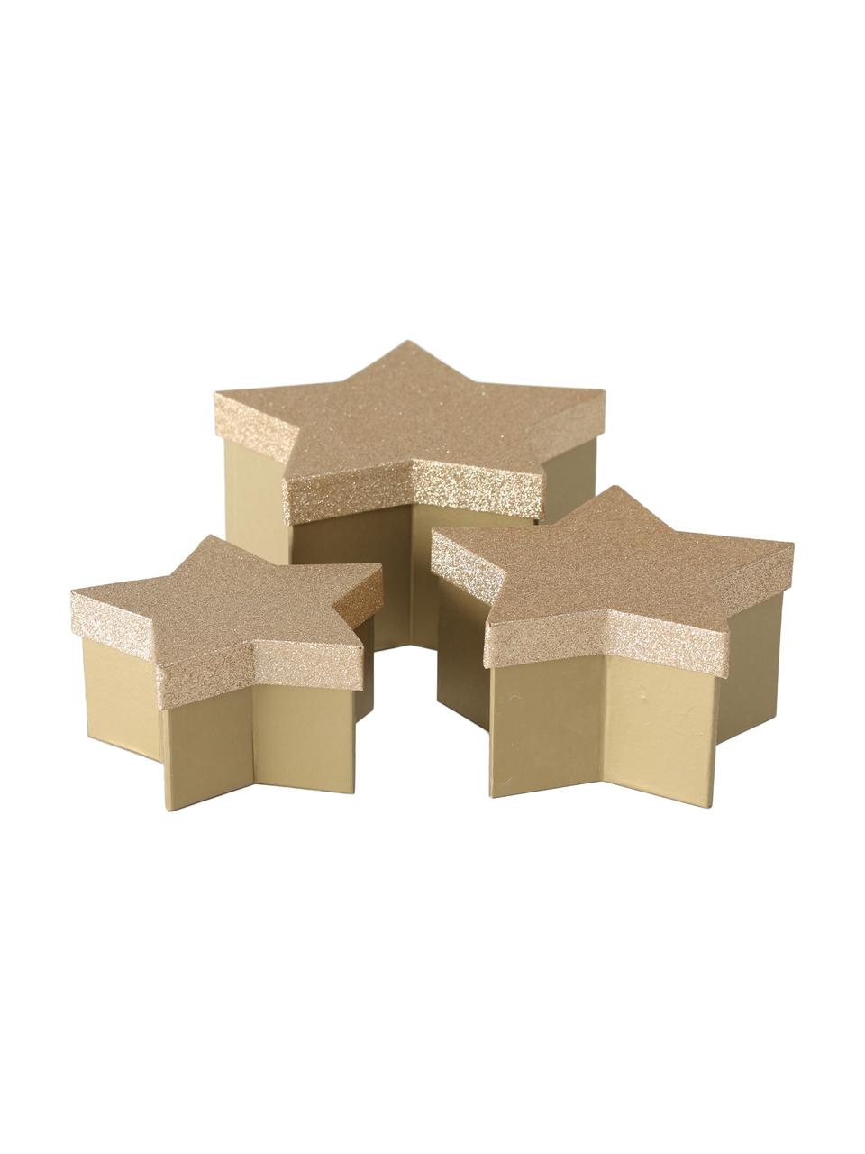 Set de cajas para regalo Star, 3 pzas., Papel, Dorado, Set de diferentes tamaños