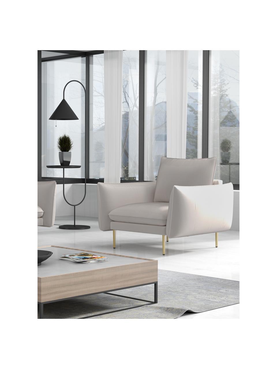 Fotel tapicerowany z metalowymi nogami Largo, Metal powlekany, Jasny szary, S 110 x G 110 cm