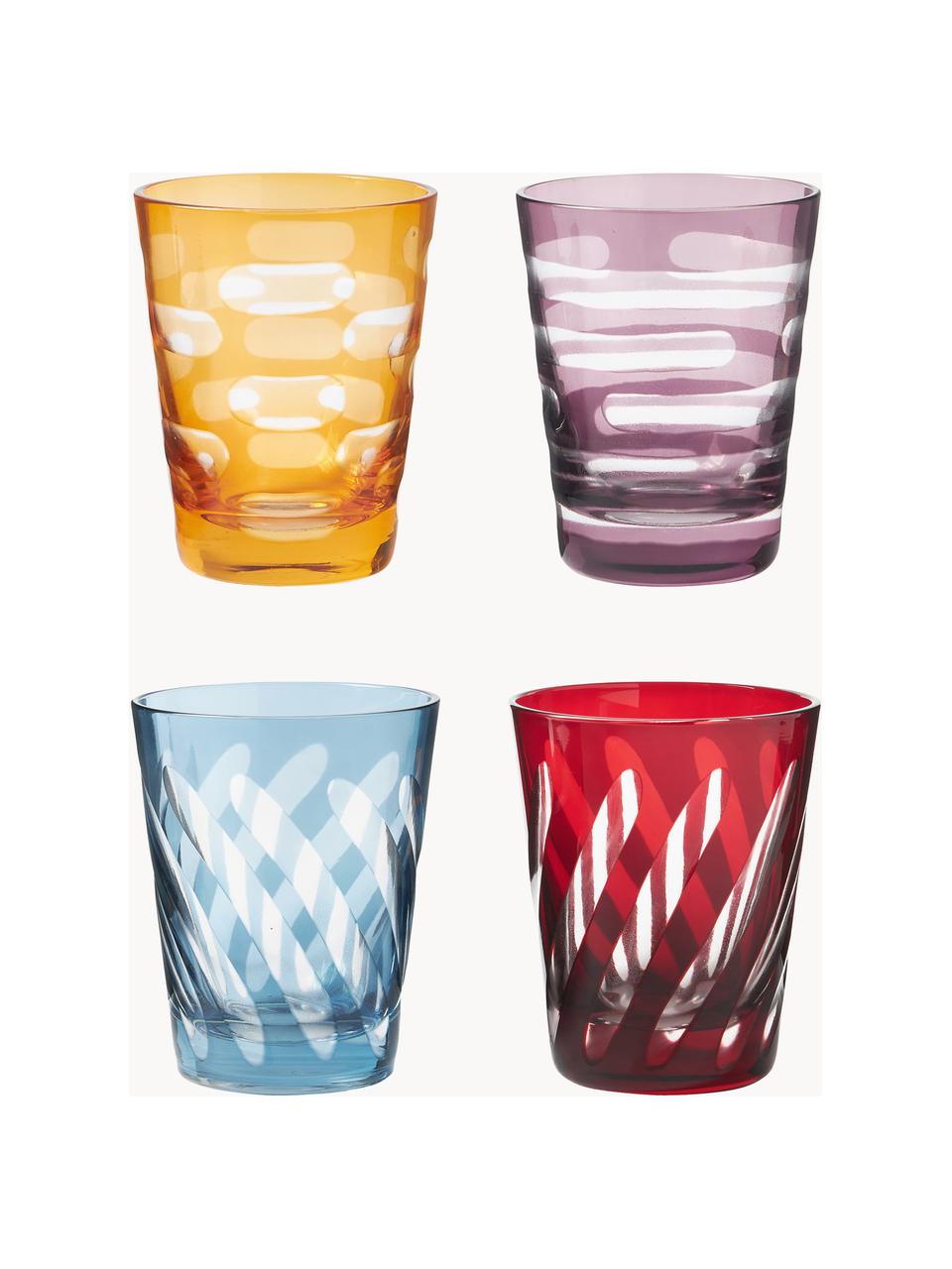 Verres à eau Tubular, 4 élém., Verre, Multicolore, Ø 8 x haut. 10 cm, 250 ml