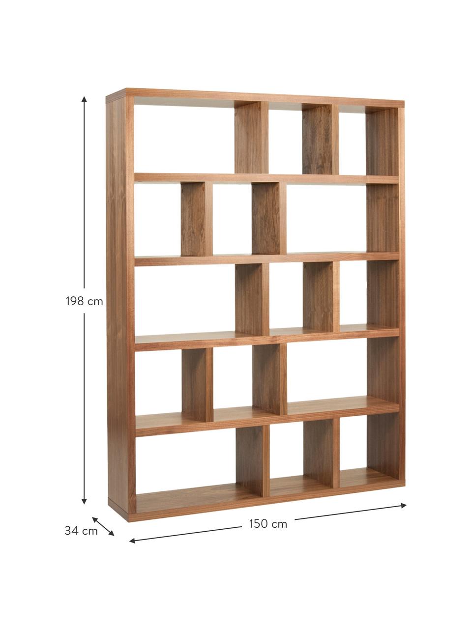 Regał na książki z fornirem z drewna orzechowego  Portlyn, Drewno orzecha włoskiego, S 150 x W 198 cm