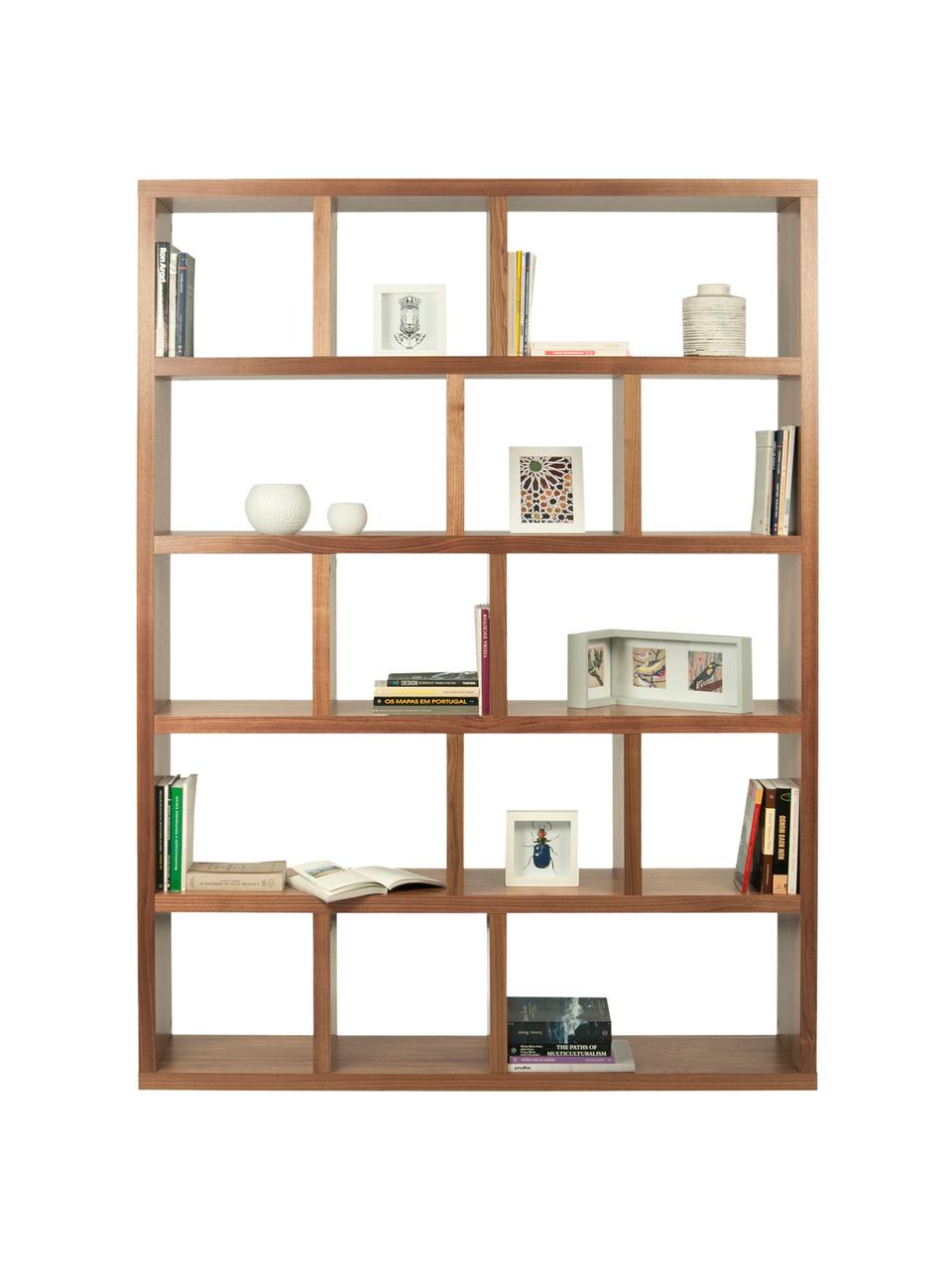 Großes Bücherregal Portlyn mit Walnussholzfurnier, Walnussholz, B 150 x H 198 cm