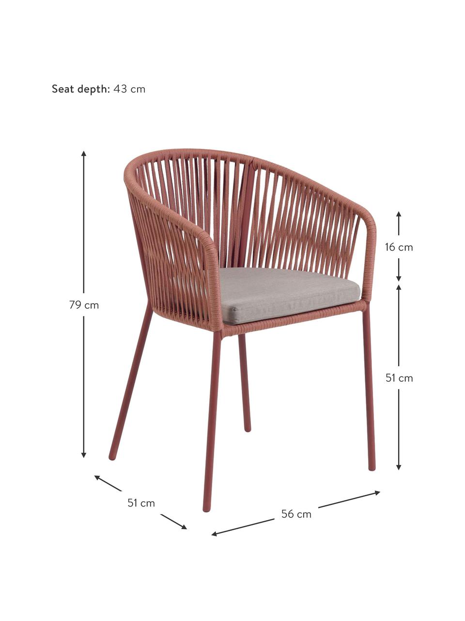 Tuinstoel Yanet, Frame: verzinkt metaal en gelakt, Bekleding: polyester, Teracottarood, B 56 x H 51 cm