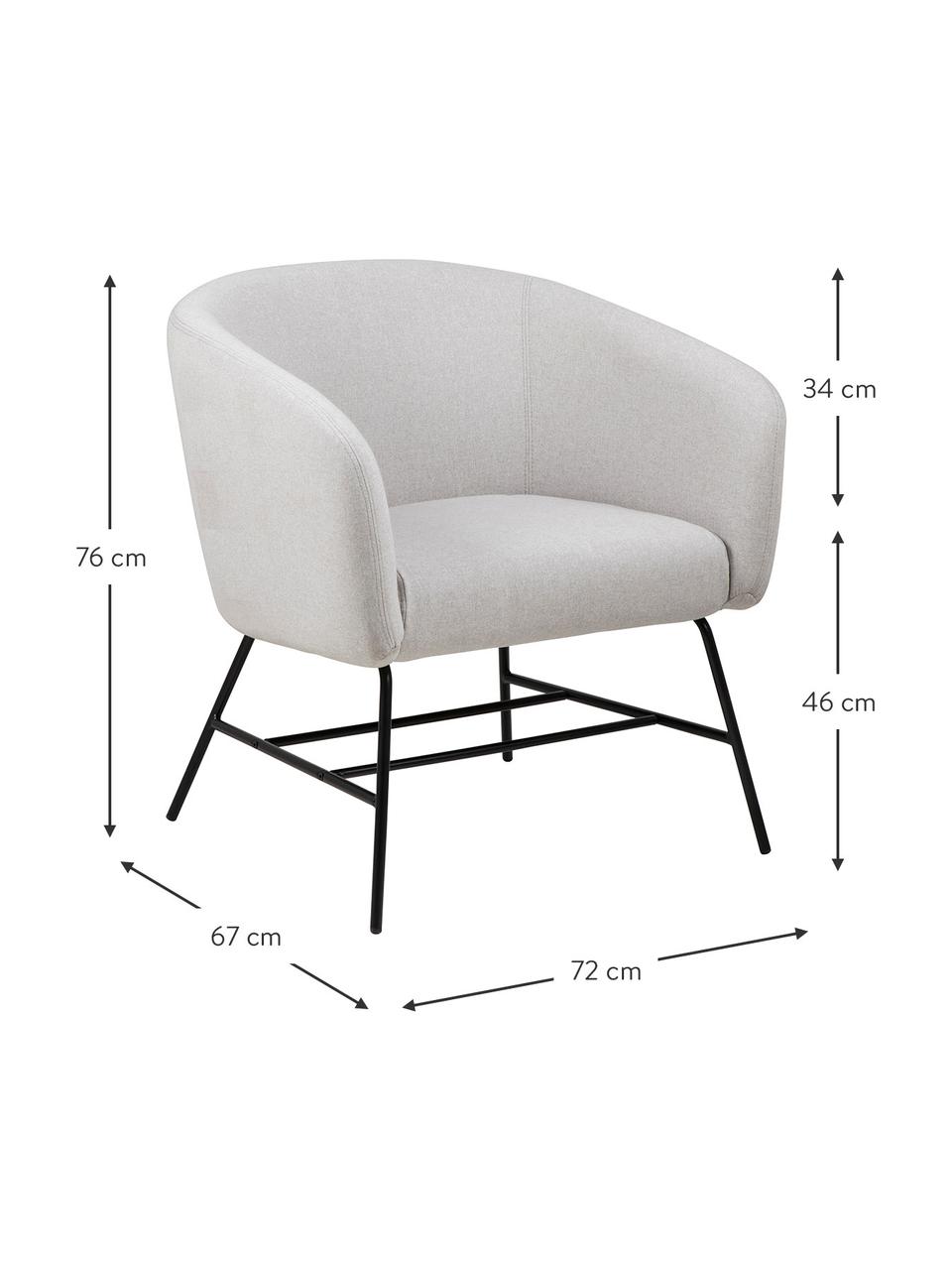 Fauteuil cocktail Ramsey, Tissu gris clair, larg. 72 x prof. 67 cm