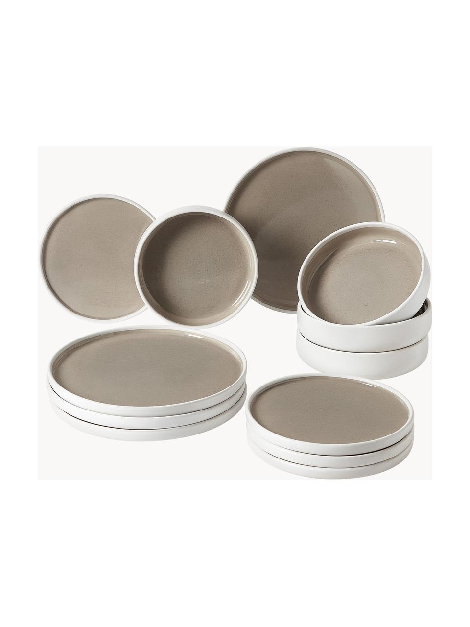 Vajilla Ginger, 4 comensales (12 pzas.), Cerámica de gres, Off White, beige, Set de diferentes tamaños
