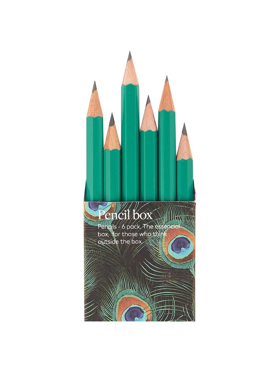 Bleistift-Set Peacock, 6-tlg., Holz, Schwarz, Mehrfarbig, Grün, 18 x 5 cm