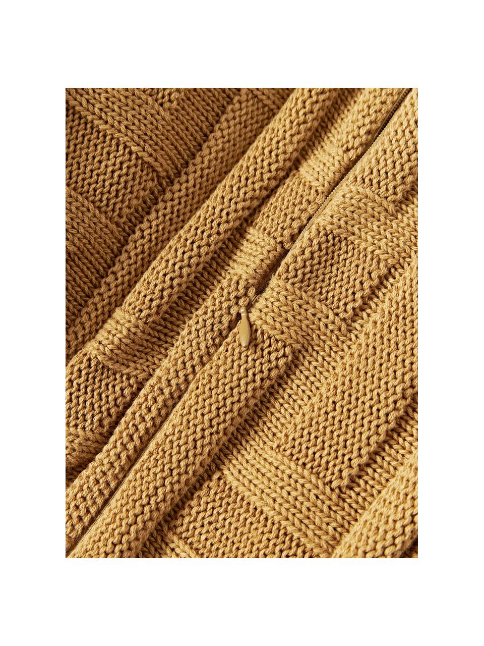 Copricuscino lavorato a maglia Gwen, 100% cotone, Ocra, Larg. 50 x Lung. 50 cm