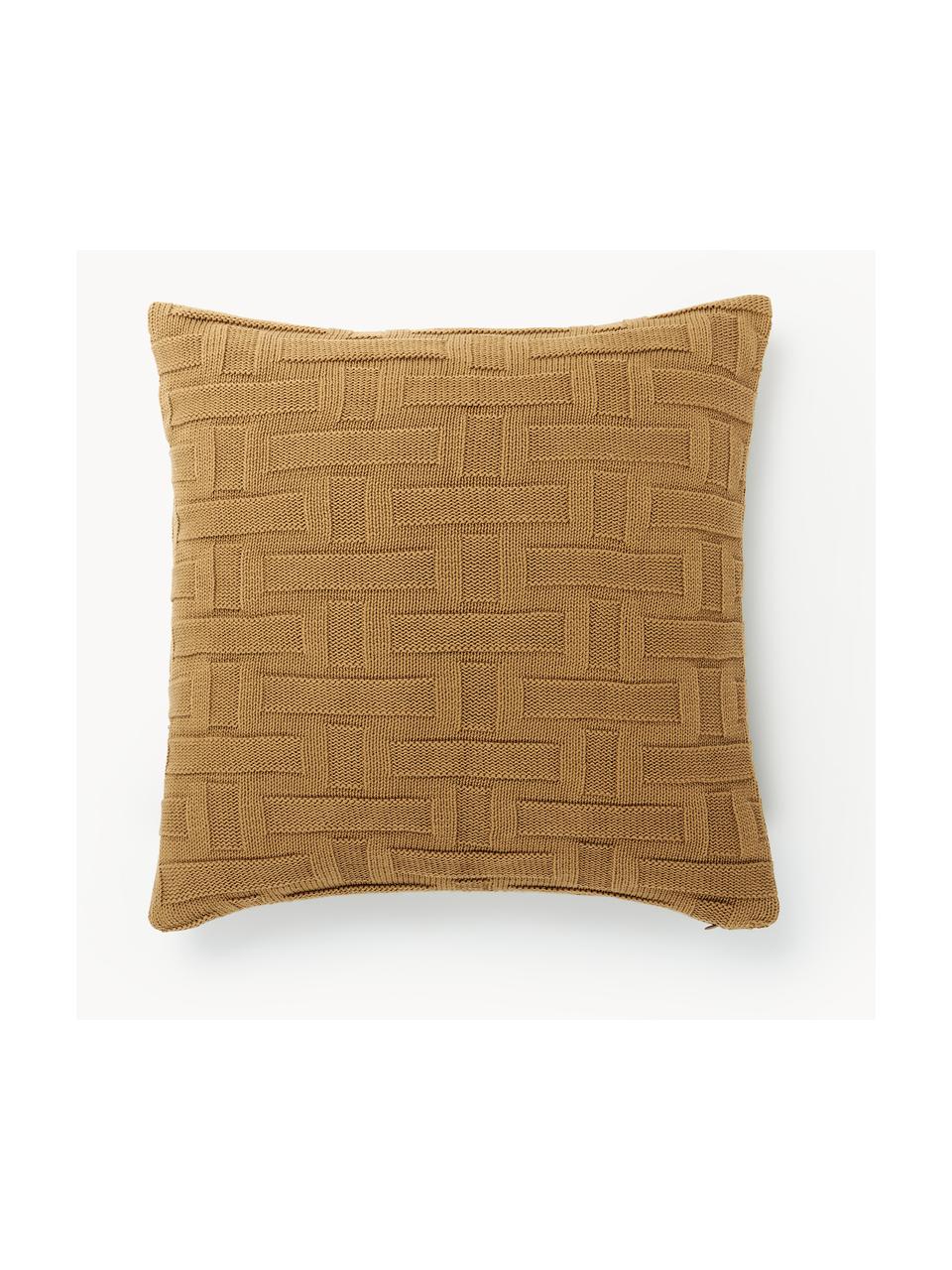 Housse de coussin 50x50 en tricot Gwen, 100% coton, Ocre, larg. 50 x long. 50 cm