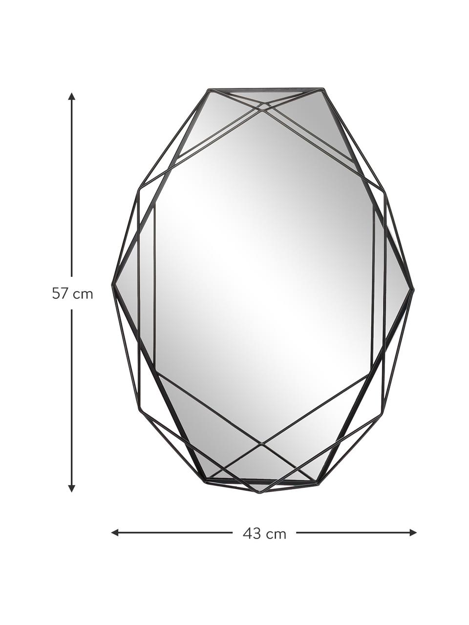 Wandspiegel Prisma mit schwarzem Stahlrahmen, Rahmen: Stahl, lackiert, Spiegelfläche: Spiegelglas, Schwarz, B 43 x H 57 cm