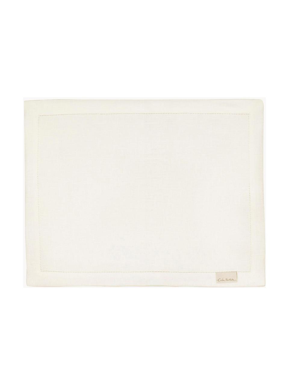 Ľanové stolové prestieranie s ažurovou výšivkou Alanta, 6 ks, Lomená biela, Š 38 x D 50 cm