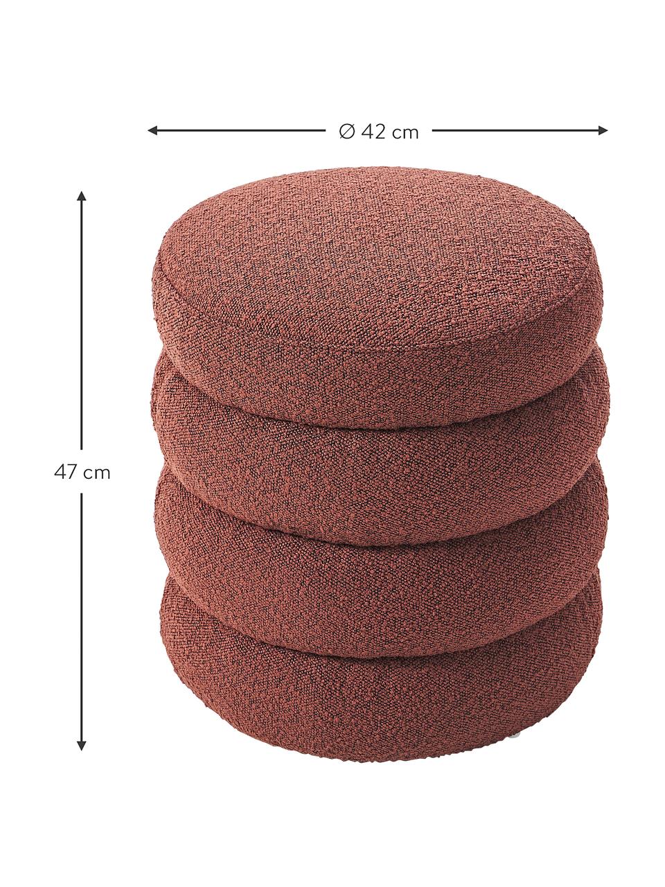 Pouf in tessuto bouclé Alto, Rivestimento: bouclé (100% poliestere) , Struttura: legno di pino massiccio, , Bouclé rosso ruggine, Ø 42 x Alt. 47 cm