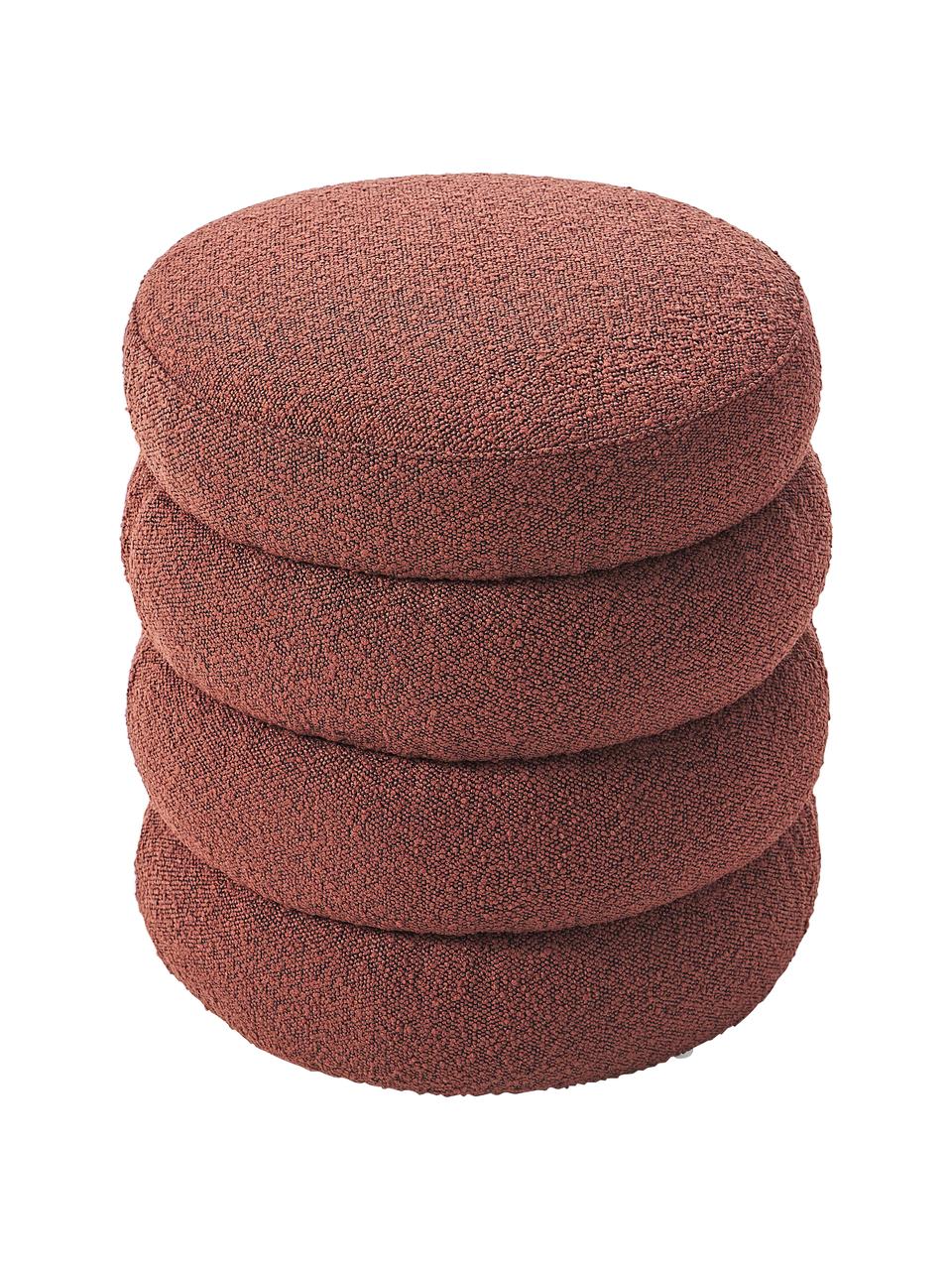 Bouclé poef Alto, Bekleding: bouclé (100 % polyester), Frame: massief grenenhout, multi, Bouclé roodbruin, Ø 42 x H 47 cm