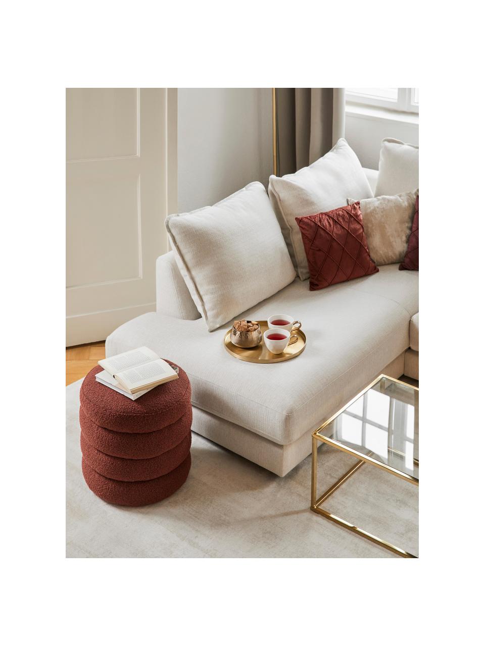 Bouclé-Hocker Alto, Bezug: Bouclé (100 % Polyester) , Gestell: Massives Kiefernholz, Spe, Bouclé Weinrot, Ø 42 x H 47 cm