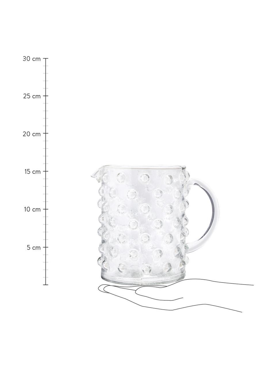 Dzbanek ze szkła dmuchanego z wypukłym wzorem Spike, 1,3 l, Szkło dmuchane, Transparentny, Ø 12 x W 16 cm, 1,3 l
