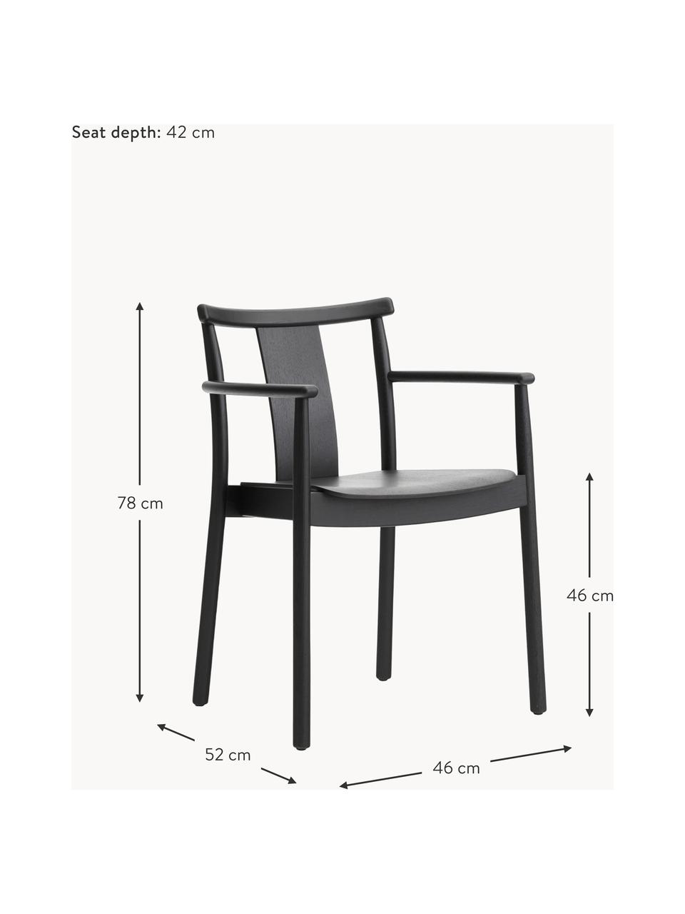 Chaise à accoudoirs en chêne Merkur, Bois de chêne, contreplaqué, Noir, larg. 46 x prof. 52 cm