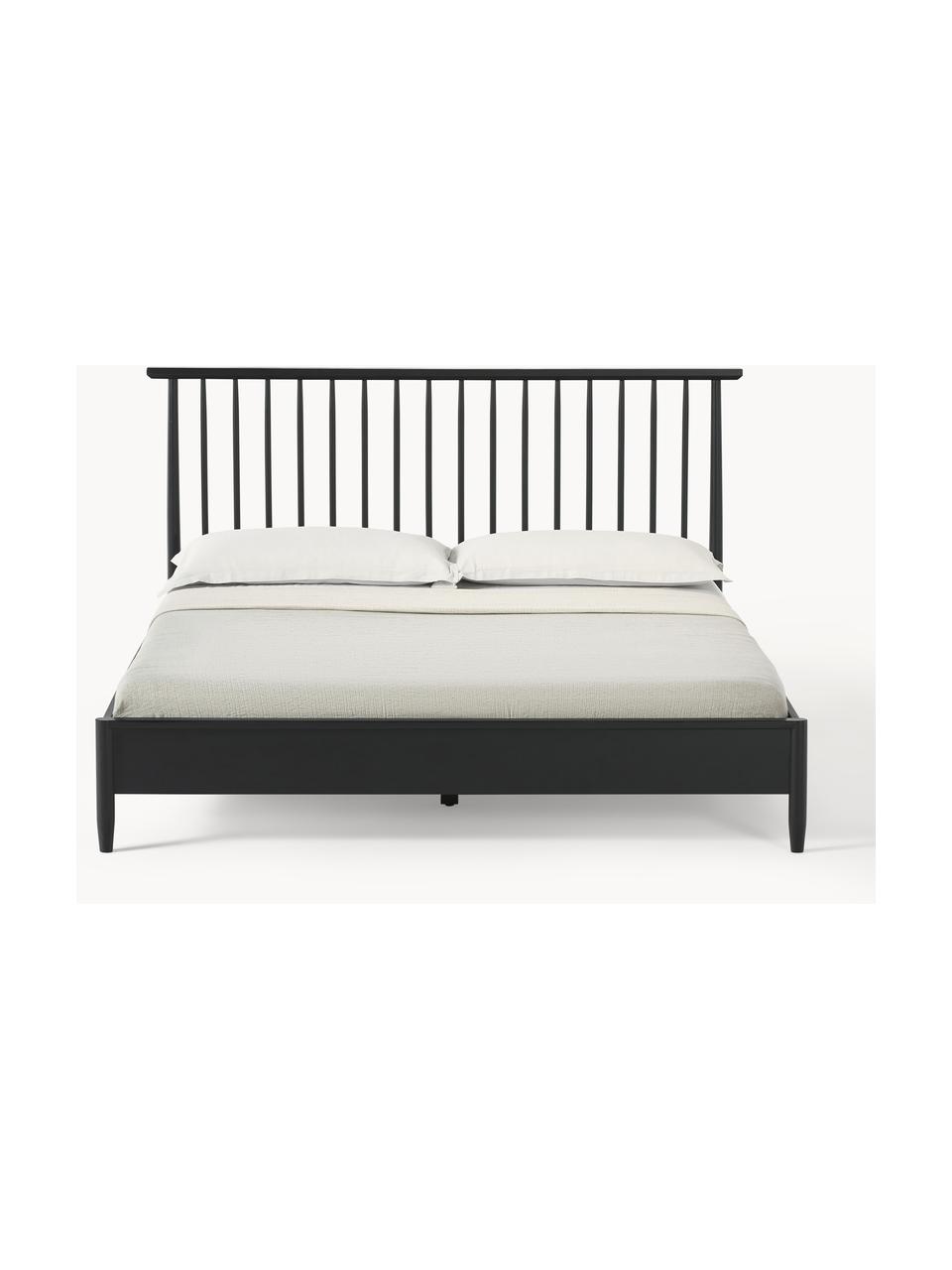 Houten bed Windsor met hoofdeinde van grenenhout, Massief grenenhout, FSC-gecertificeerd, Grenenhout, zwart, B 180 x L 200 cm