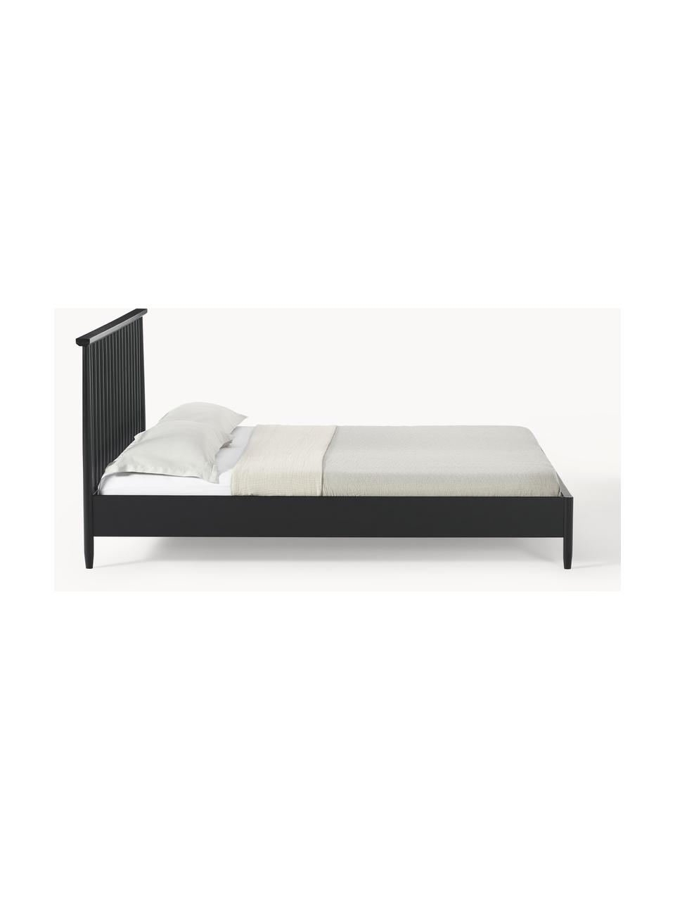 Houten bed Windsor met hoofdeinde van grenenhout, Massief grenenhout, FSC-gecertificeerd, Grenenhout, zwart, B 180 x L 200 cm