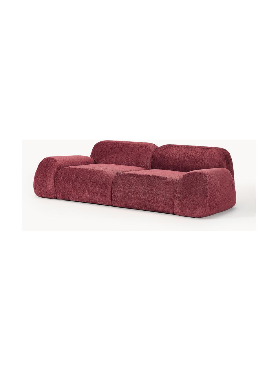 Modulares Sofa Wolke (3-Sitzer) aus Teddy-Bouclé, Bezug: Teddy-Bouclé (100 % Polye, Teddy-Bouclé Weinrot, B 256 x T 118 cm