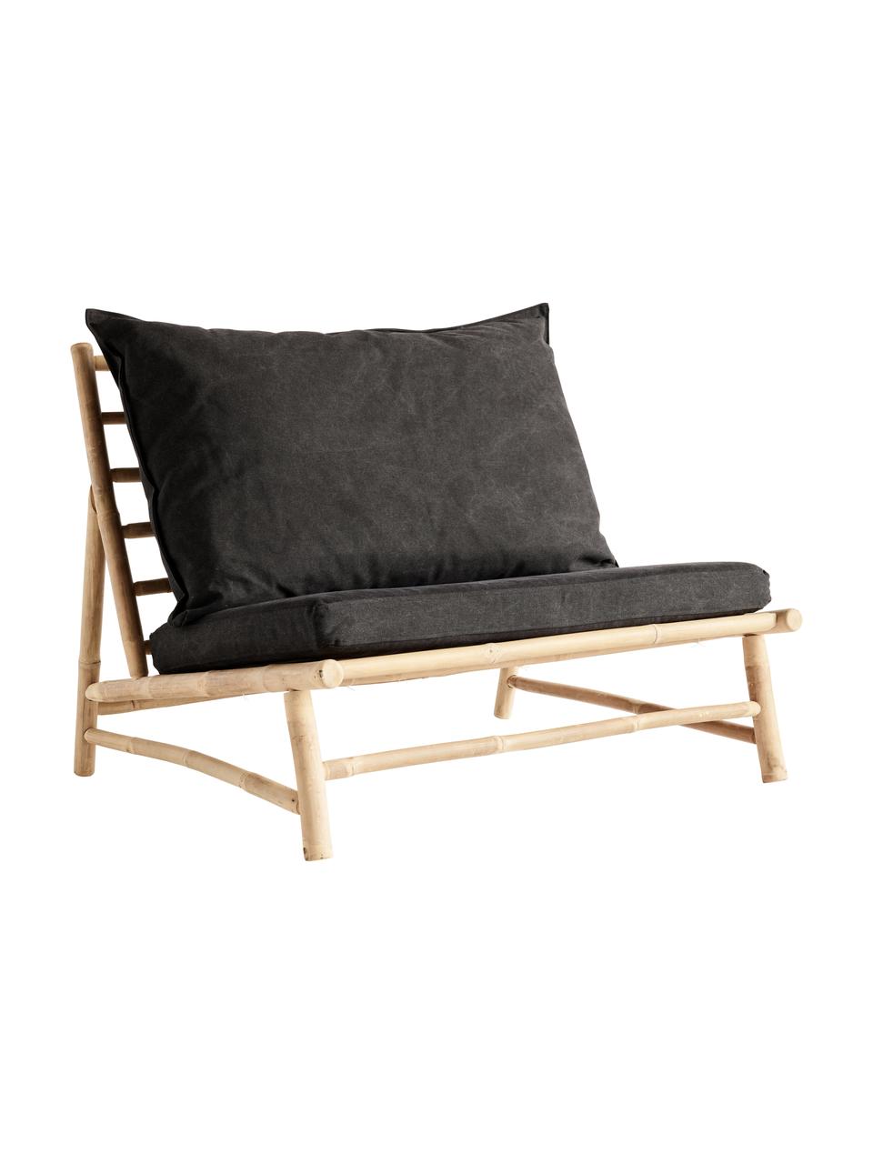 Fotel wypoczynkowy XL z drewna bambusowego Bamslow, Stelaż: drewno bambusowe, Tapicerka: 100% bawełna, Ciemny szary, brązowy, S 100 x G 87 cm