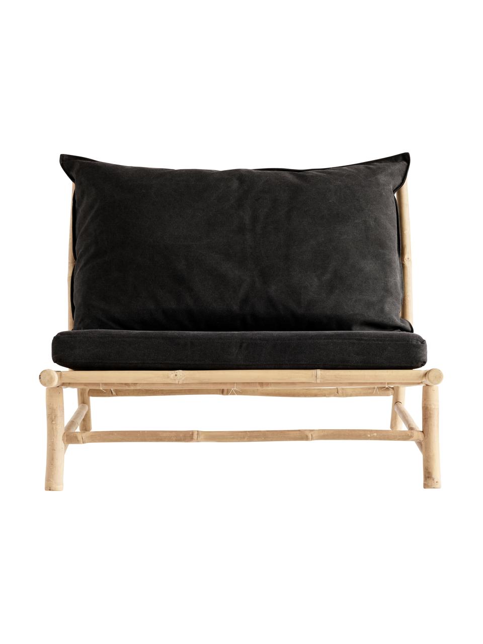 Fotel wypoczynkowy XL z drewna bambusowego Bamslow, Stelaż: drewno bambusowe, Tapicerka: 100% bawełna, Ciemny szary, brązowy, S 100 x G 87 cm